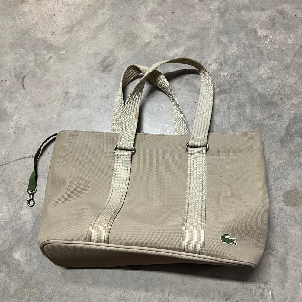 Lacoste New Classic 29 Tote Bag Summer Sand Canvas Green Stripe M40005029
